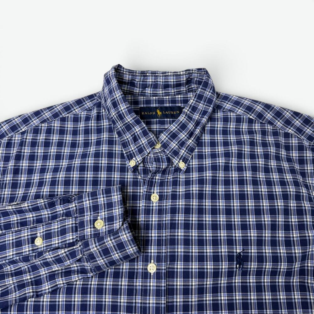 Ralph Lauren Button Down Shirt Mens XL Blue Plaid Long Sleeve Cotton Classic Fit